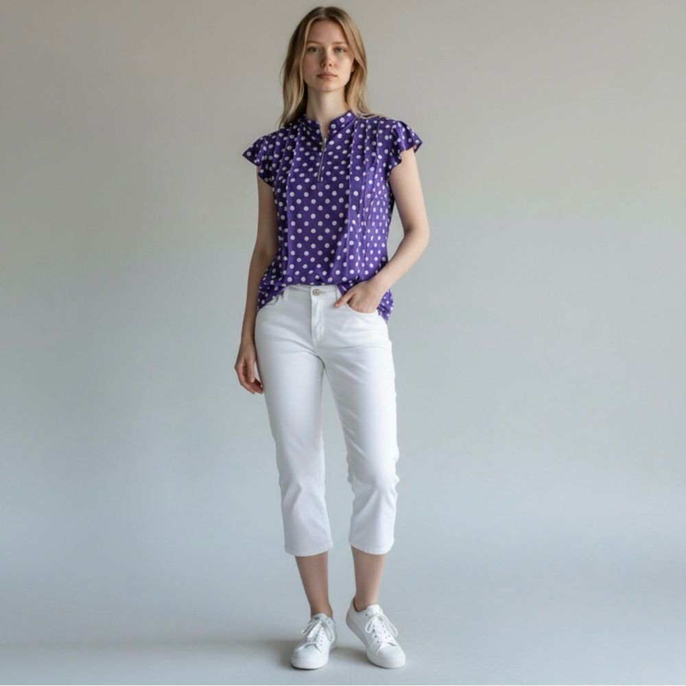 ✔️ Cocomo Purple Polka Dot Flutter Sleeve Blouse